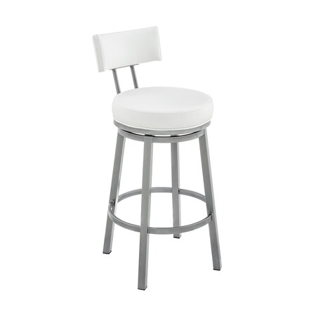 Armen Living Dalza Swivel Counter Stool in Cloud Finish with White Faux Leather 840254333567
